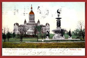 Connecticut, Hartford - Corning Fountain & State Capitol - Undivided - [CT-255]