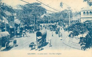 A native street Colombo Ceylon surface public transport tramway bullock carts 