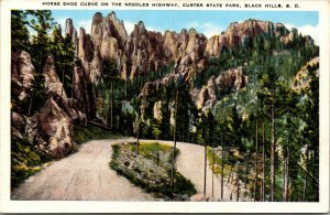 Vtg 1930s Horse Shoe Curve Needles Highway Black Hills South Dakota SD Postcard