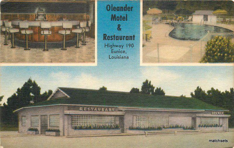 1940s Oleander Restaurant Motel Eunice Louisiana Evangeline postcard 11700