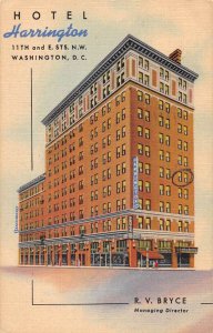 Washington DC Hotel Harrington Linen Vintage Postcard AA29392