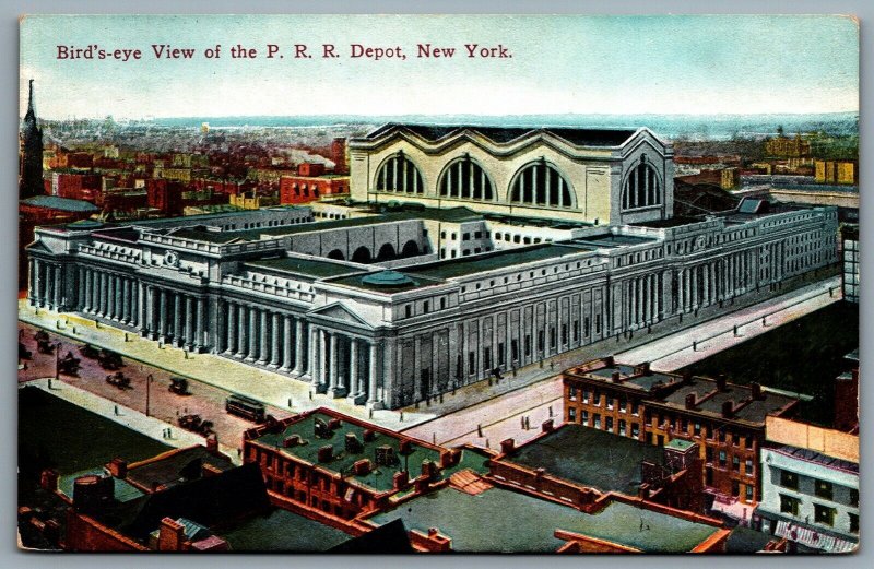 Postcard New York NY c1910s Birds Eye P.R.R. Pennsylvania Railroad Depot Unused