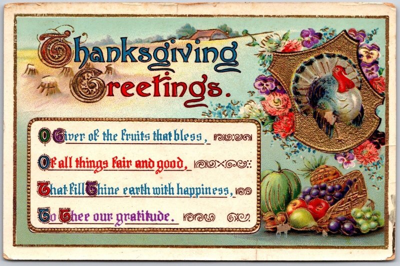 1913 Thanksgiving Greetings Cute Remembrance Letter Card Posted Postcard