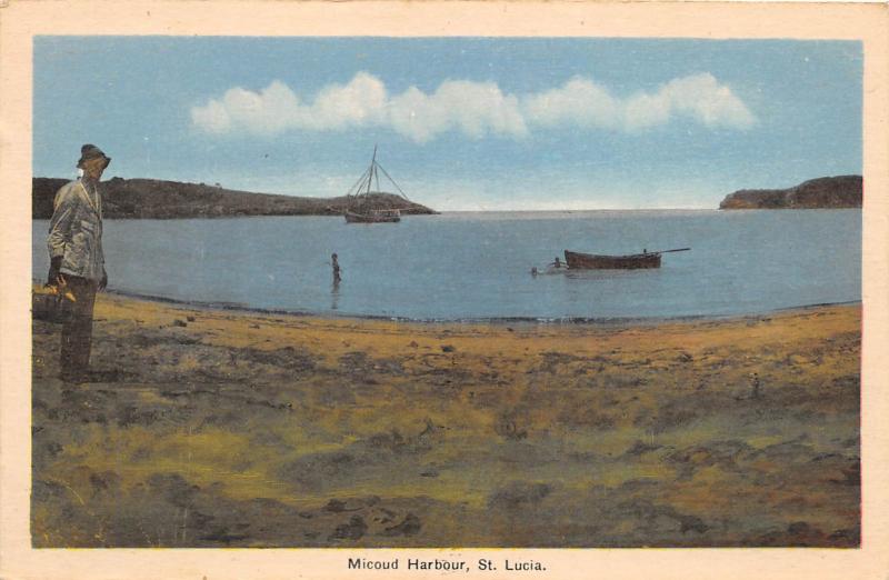 E58/ Foreign Postcard Carribean c1910 St Lucia Micoud Harbour Boats