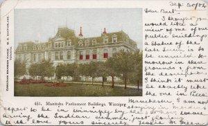 Winnipeg Manitoba Parliament Buildings 1904 Morden MB Cancel Postcard H61 *as is