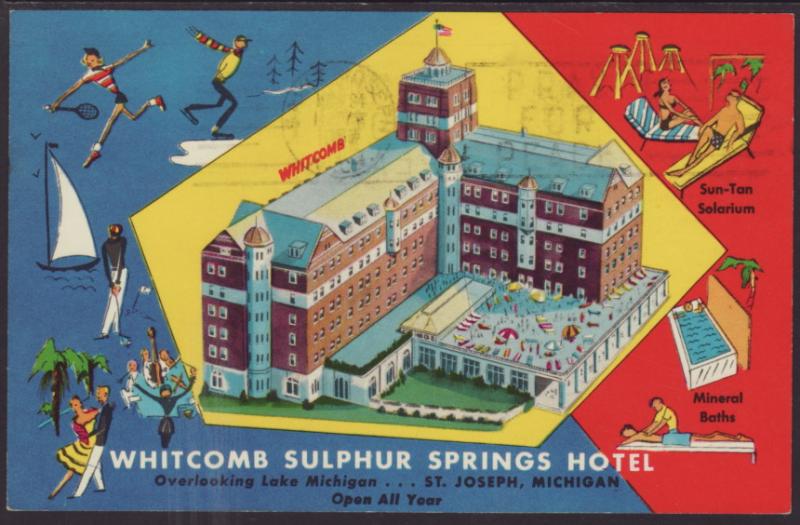 Whitcomb Sulpher Springs Hotel,St Joseph,MI Postcard BIN