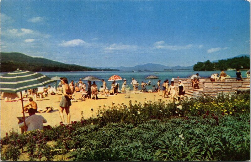 Lake George New York Public Bathing Beach Scenic Ocean Chrome Postcard 