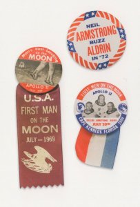 Apollo 11 1969 Astronaut First Moon Landing Button Badge Banner Postcard