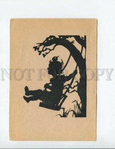 3142411 SILHOUETTE Girl On swing by Bertl WERNER Vintage PC