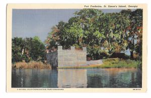 Fort Frederica St Simons Island Ga Vintage Curteich Linen White Border Postcard