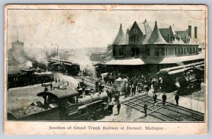 Busy Station, Junction Of Grand Trunk Railway At Durand, Michigan, 1910 Postcard