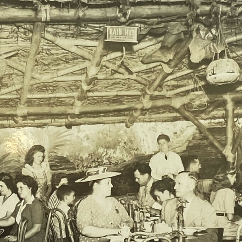 RPPC Aloha Clifton’s Pacific Seas Rain Hut Tiki Los Angeles, California Postcard