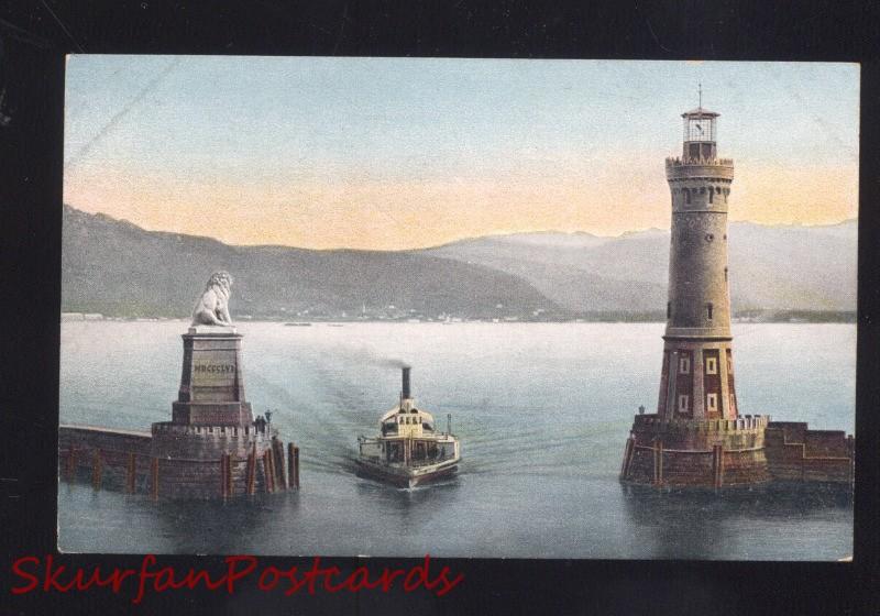 LINDAU I.B. GERMANY HAFSNEINFAHRT LIGHTHOUSE ANTIQUE VINTAGE POSTCARD