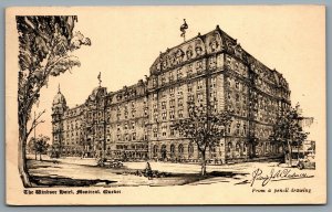 Postcard Montreal Quebec c1950s The Windsor Hotel A/S From Pencil Drawing
