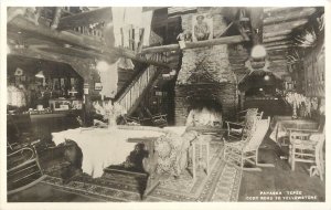 RPPC Pahaska Tepee WY, Buffalo Bill Cody's Lodge Interior, Fireplace, Unposted