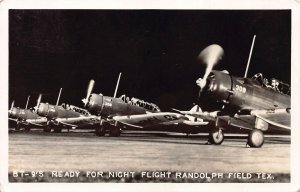 BT-9's Ready for Night Flight, Randolph Field, Texas, U.S Army, WWII Postcard