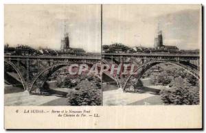 Stereoscopic Card - Switzerland - Bern and New Bridge Railway - Old Postcard