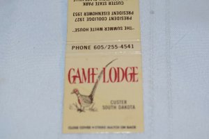 Game Lodge Custer South Dakota Bird 20 Strike Matchbook Cover