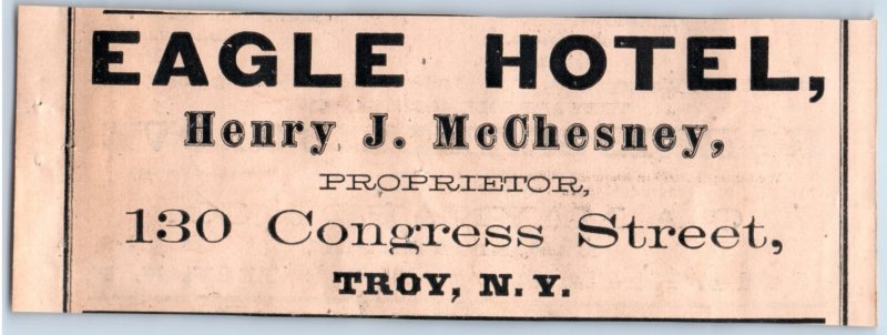 1873 Henry J. McChesney Eagle Hotel Troy, NY Engraved Print Ad &D