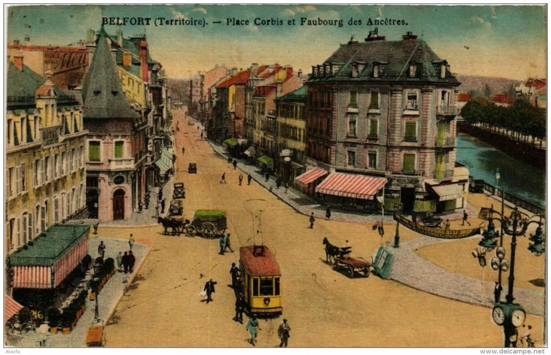 CPA BELFORT Place Corbis et Faubourg des Ancétres (722413)