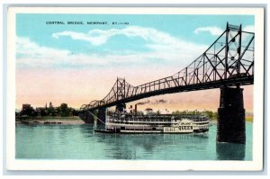 c1930 Central Bridge Newport Kentucky Island Queen Steamer Ship Vintage Postcard