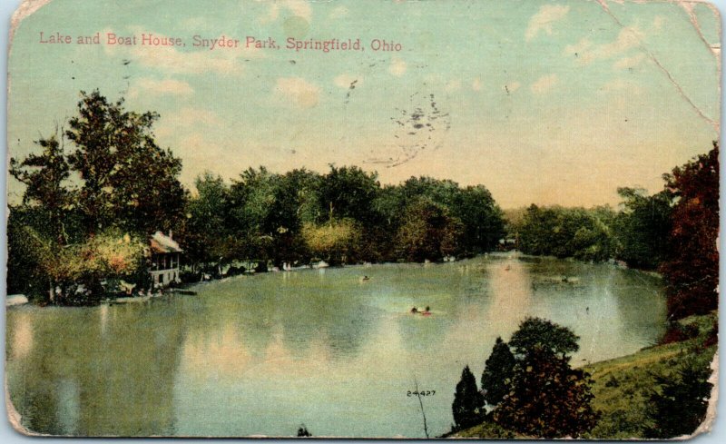 1900s Lake and Boat House Snyder Park Springfield Ohio Postcard