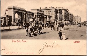Vtg London England Hyde Park Corner Street View 1903 Old Postcard