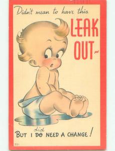 Linen comic CHILD IN LEAKY DIAPER k3604