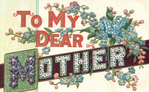 Vintage Postcard To My Dear Mother Petal Letters Forget Me Nots Glitter