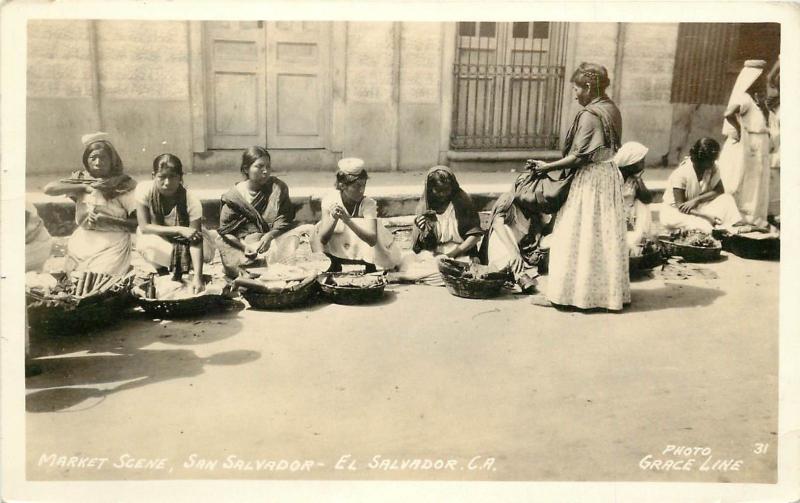 c1933 RPPC Postcard; Market Scene, San Salvador, El Salvador C.A., Grace Line 31