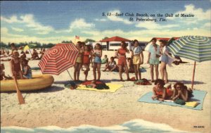 St Petersburg Florida FL Surf Club Beach Umbrellas Bathing Beauty Linen Postcard