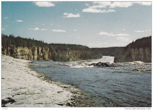 Overlooking the thunderous Alexander Falls,  Hay River,  Canadian North,  Can...