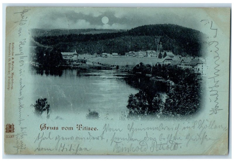 1899 Moonlight River Greetings from Titisce Titisee-Neustadt Germany Postcard