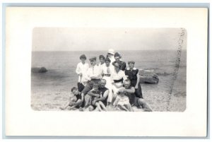 1914 Ocean Bathing Swimming Tabers Men Women New London CT RPPC Photo Postcard