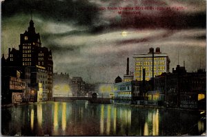 Postcard WI Milwaukee Oneida Street Bridge at Night south view