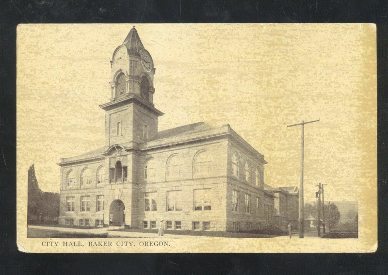 BAKER CITY OREGON DOWNTOWN CITY HALL VINTAGE POSTCARD 1910