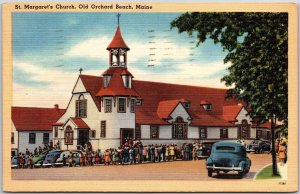 1949 St. Margaret's Church Old Orchard Beach Maine ME Crowd Posted Postcard