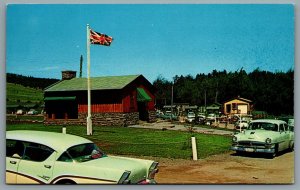 Postcard Moncton NB c1960s Provincial Game Farm Magnetic Hill Old Cars Flag