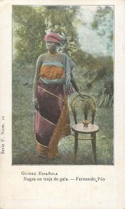 Fernando Poo Spanish Guinea ethnic native type in gala dress postcard