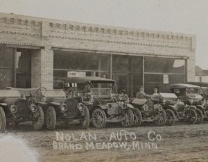 Grand Meadow MINNESOTA RPPC c1915 CAR DEALERSHIP Nolan Auto Co. nr Spring Valley