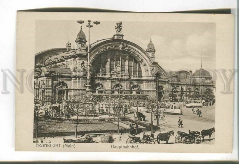 485450 Germany Frankfurt am Main train station trams carriages Vintage postcard