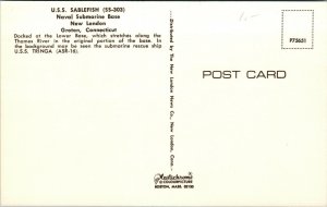 Vtg USS Sablefish SS-303 Naval Submarine Base New London Groton CT Postcard