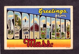 MA Greetings from Springfield Mass Massachusetts Large Lg Letter Postcard Linen