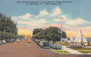 ST PETERSBURG, FL Florida  RECREATION PIER~YACHT BASIN Cars~Boats  1957 Postcard