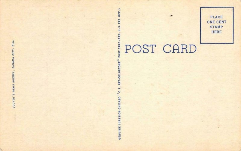 PANAMA CITY Bay County, Florida Large Letter Linen c1940s Vintage Postcard