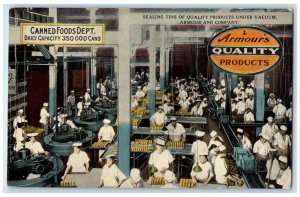Canned Foods Dept Sealing Tins Vacuum Armour Company Factory Interior Postcard