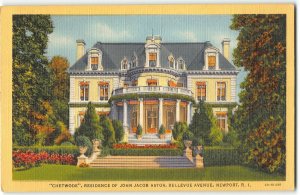 Newport RI - Chetwode, Astor Residence on Bellevue Ave - 1934 Linen Postcard