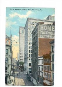 LP67  Pittsburgh, Pennsylvania, postcard,  Sixth Ave looking