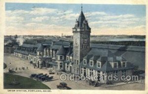 Union Station, Portland, ME, Maine, USA Train Railroad Station Depot 1918 lig...