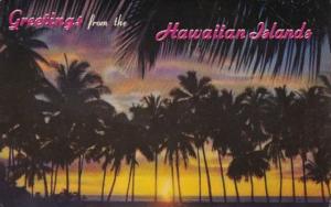 Hawaii Greetings From The Hawaiian Islands Sunset Through The Palms